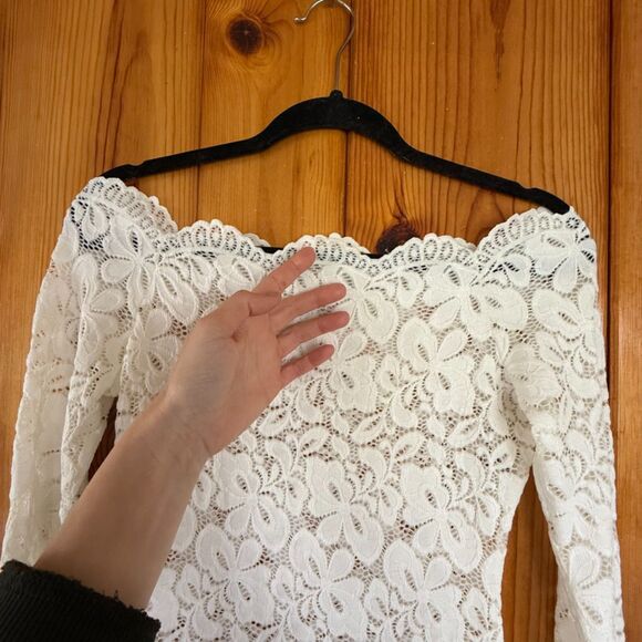 White Floral Fitted Bodycon Dress | Midi Lace - Picture 2 of 7